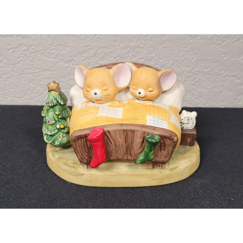 Enesco "Christmas Mice in Bed" Porcelain Figurine